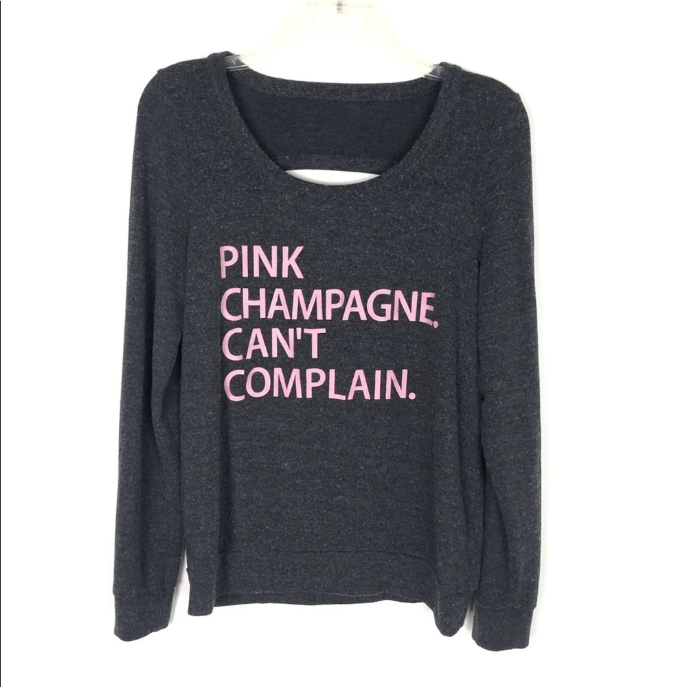 Chaser crew neck long sleeve open back gray & pink top size medium